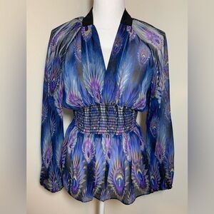 NWT 382 Three Eighty Two Peacock Top Blouse Women Size Medium